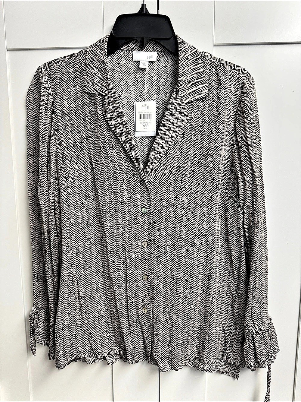 J. Jill Button Bag Geometric Blouse in Black & White Size XS NWT